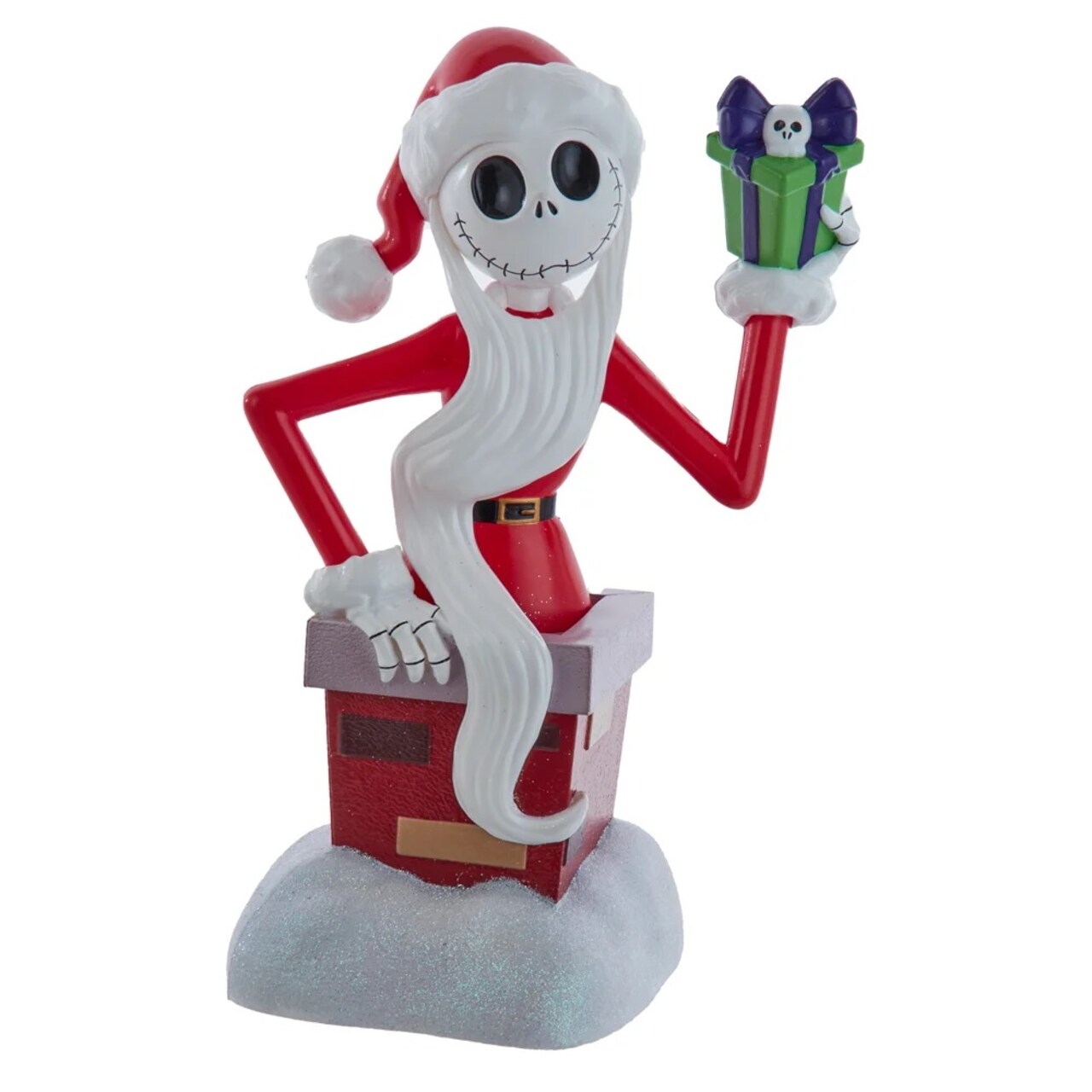 KSA 11.25" White and Red Jack Skellington Holding Present Christmas Tree Topper, Unlit